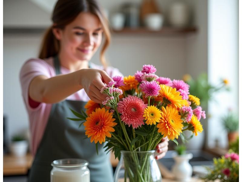 Florista experta mostrando cómo cuidar un ramo de flores frescas