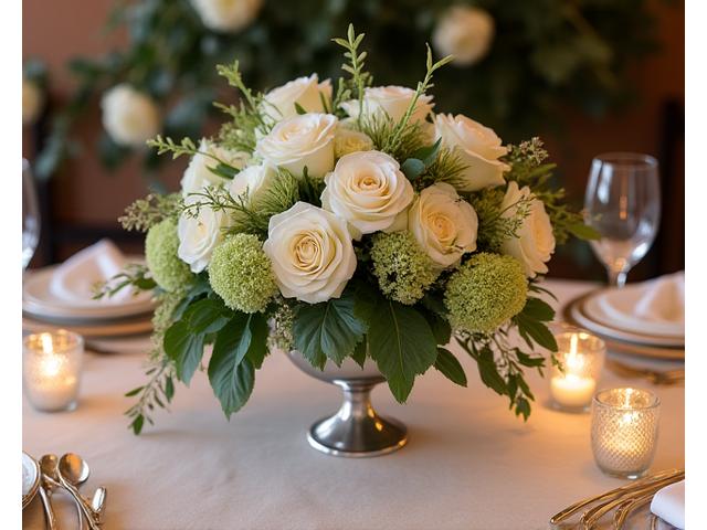Arreglo floral de boda en una mesa de recepción
