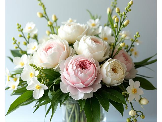 Arreglo floral premium Eterna Primavera con una mezcla de flores de campo y orquídeas sutiles