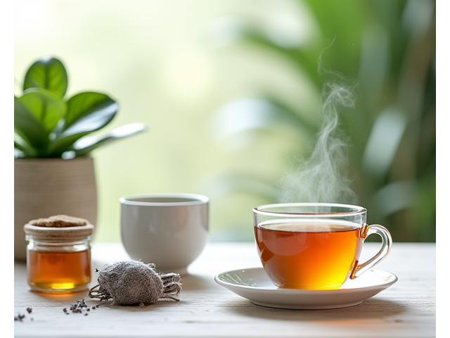 Cesta de bienestar con una planta purificadora, tés orgánicos, miel local y productos de cuidado natural.