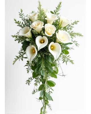 Ramo de novia en cascada con lirios y rosas