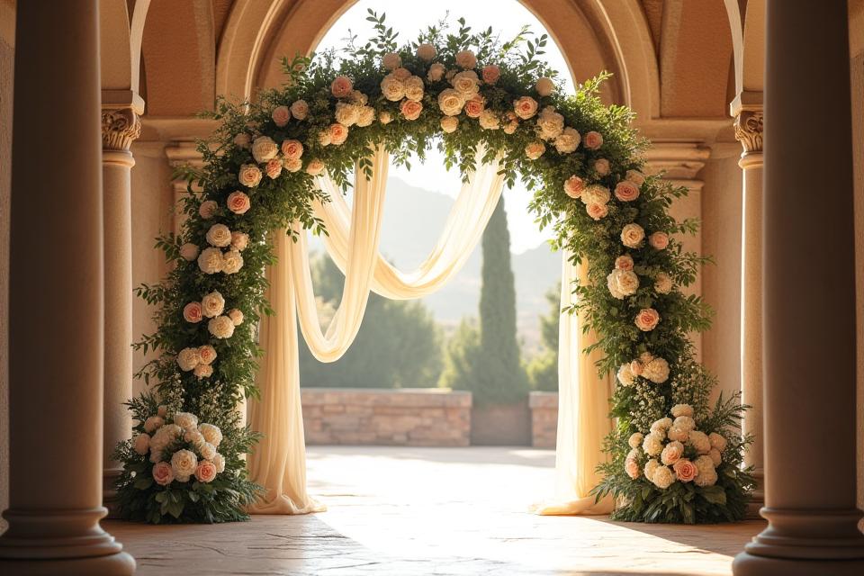 Magnífico arco floral en una ceremonia de boda al aire libre