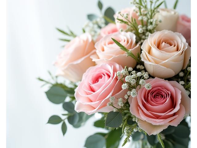 Ramo de novia romántico en tonos pastel con rosas y peonías