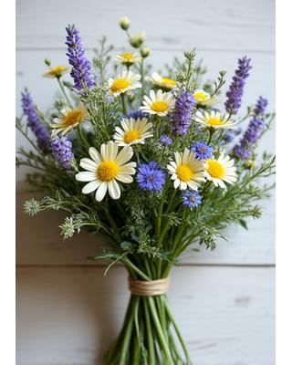 Ramo de novia silvestre con flores de campo y follaje