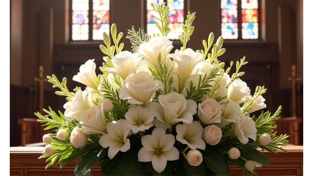 Un hermoso arreglo floral decorando el altar de una iglesia en Sevilla, provisto por Flor de Sevilla.